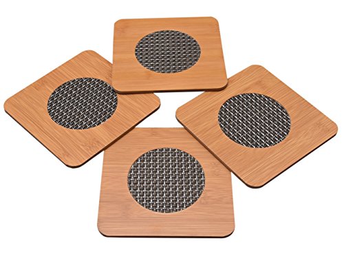 Yellow Weaves 4 Piece Wooden Table Coaster or Pan Pot Holder Heat Insulation Pad (15 X 15 cms) - Brown