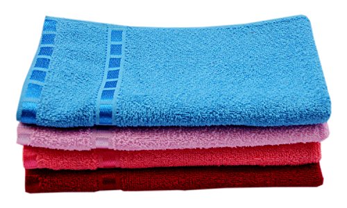 Space Fly Fine Soft & Cotton Plain Hand Towels for Kitchen and Wash Basin (12X18 Inch_Blue, Pink, Cherry & Carrot Pink) (Set of 4)