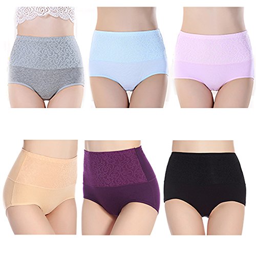 Sujisi 6 Pack Ladies Underwear Cotton Full Briefs High Waist Knickers Tummy Control Underwear Panties for Women