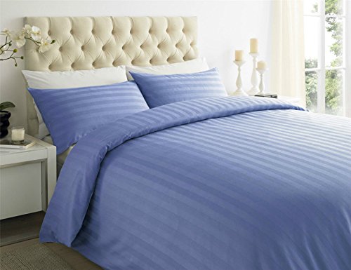 Sapphire Collection 100% Stripe TC400 Egyptian Cotton Duvet Quilt Cover Pillow Cases All Sizes (Double, Blue)