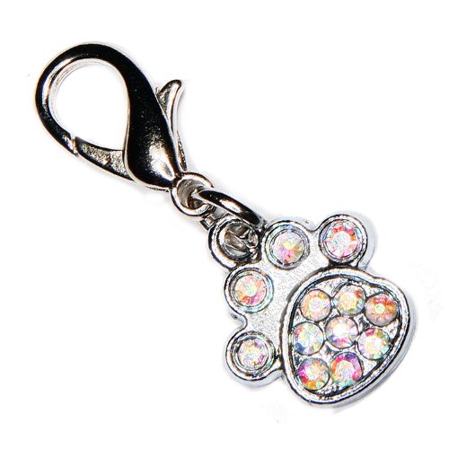 Rainbow Crystal Diamante Paw Print Charm Bling for your Cat, Dog, Bag or Phone