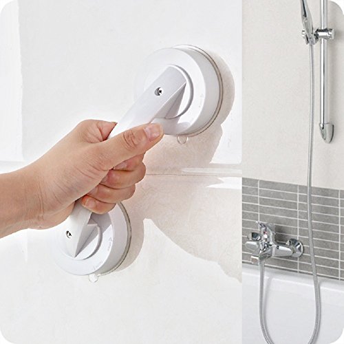 Home-organizer Tech Multifunction No Drilling Needed 8" Length Suction Grab Bar Bath Handle Bathroom Armrest Balance Assist Bar with Strong Suction Cups (White)