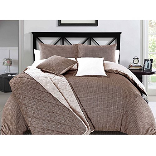 3pc Christian Geometric Chocolate &amp; White Brownish Looking Reversible Style Printed Duvet Cover &amp; Pillowcase Set (Super King, Chocolate &amp; White)