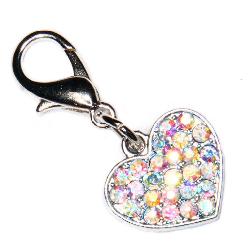 SKS Crystal Diamante Clip On Heart Charm Rainbow