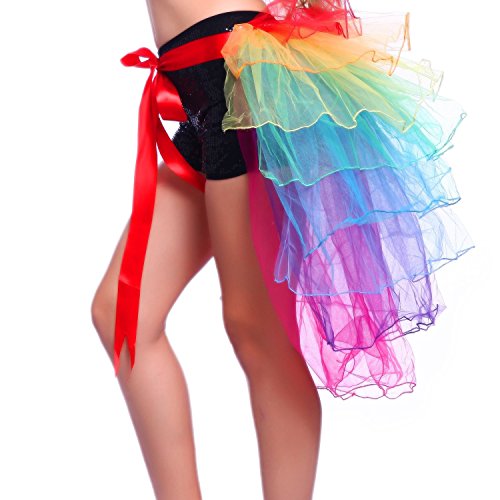 AWEIDS 8 Layers Organza Ruffle Tutu Skirt Womens Rainbow Hen Fancy Dress