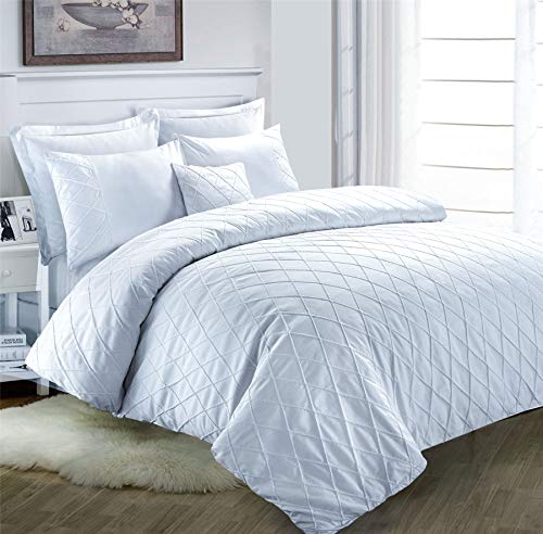 Nimsay Home Fancy Jacob Duvet Quilt Cover 100% Cotton Ultra Soft Embroidery Diamond Pintuck Ruched Designer Shabby Bedding Set White Super King