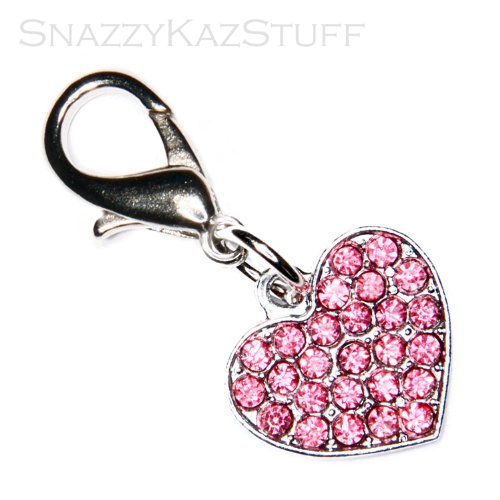 SKSCrystal Diamante Clip On Heart Charm Pink