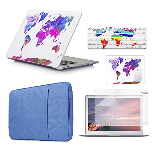 AUSMIX Macbook Pro 13 Inch Case 2016/2017/2018 - [Bundles 5 in 1] Plastic Case,Laptop Sleeve,Keyboard Cover,Mouse Pad,Screen Protector Pro Retina 13" (Models:A1706/A1708/A1989) - Colorful Map