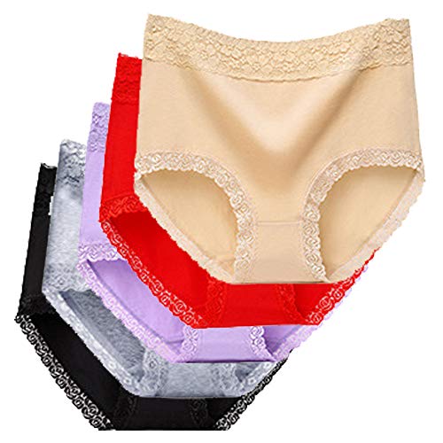 Women's Briefs 5 Pack High Rise Basic Knickers Ladies Cotton Full Coverage Underwear Comfort Lace Panties