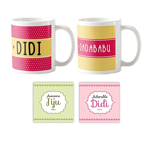 Ya Ya Cafe Rakhi for Gifts for Sister, Bengali Didi, Jiju, Didi Dadababu Mugs Gifts Set of 7 with Rakhi, Mugs, Coasters, Roli Chawal