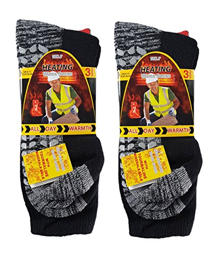 6 Pairs Of Men's Self Heating Work Socks, All Day Warmth Work Boot Socks, 6-11, By Sockstack®