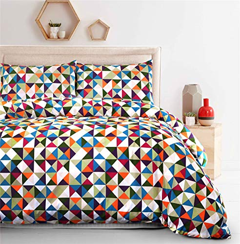 Nimsay Home Diamond 100% Cotton MultiColour Geometric Duvet Quilt Cover Bedding Set - Single