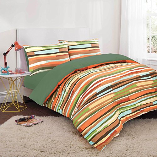 Nimsay Home Wave Stripe Printed Reversible Cotton Blend Rich Duvet Cover & Pillowcase Set (King, Green)