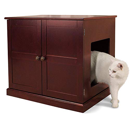 Meow Town Concord Cat Litter Cabinet Mahogany-Finished Cat Litter Concealer