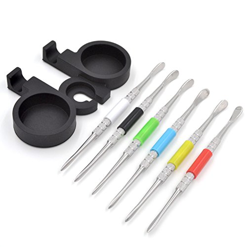 SILICONE ALLEY Wax Carving Tool Set [Sili-Grip Edition - 6x Stainless Steel Carvers] + 1 Black Container/Jar Holder (Jars Sold Separately - Search: non stick container