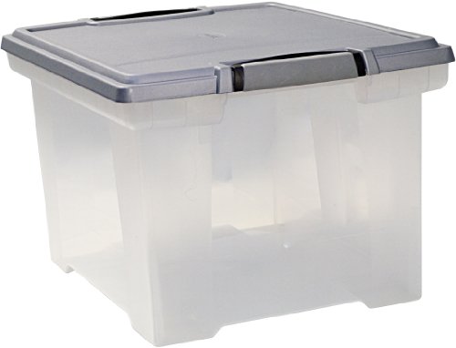 Storex Storage File Tote with Locking Handles, 18.5 x 14.25 x 10.88 Inches, Clear/Silver (61530U01C)