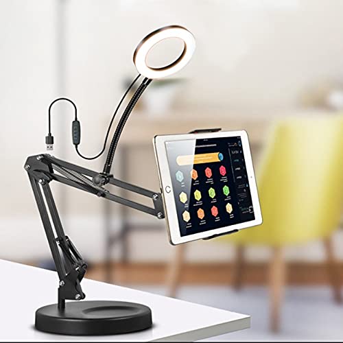 Techno mounts Flexible Tablet Stand 360 Degree Mobile Holder Adjustable Height Rotation Bracket 4" -11" (9cm Led Ring)