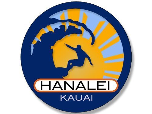 GHaynes Distributing Round Surfer On Wave HANALEI Kauai Sticker Decal (surfing surf retro beach) 4 x 4 inch