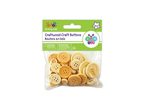 Multicraft Imports Krafty Kids Cw340 Craftwood Craft Buttons, Natural, 40Piece