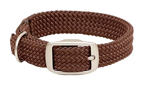 Mendota Pet Double Braid Collar - Satin Nickel - Dog Collar - Made in The USA - Brown, 9/16 in x 14 in Junior