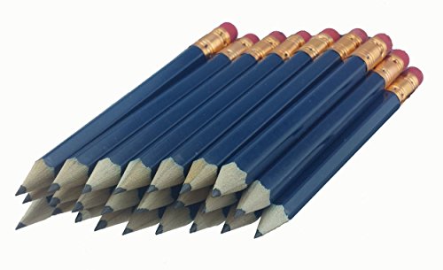 ezpencils - Blue Barrel Golf (1/2 a pencil - Pew pencils) Hexagon Pencils with Eraser - 48 pkg - Non-Smudge Eraser - # 2 HB Lead - Sharpened - Non-Branded - NEW