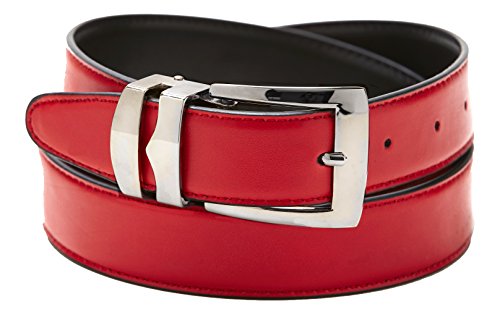 Reversible Belt Bonded Leather with Removable Silver-Tone Buckle RED / Black 34