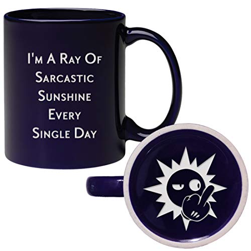 NM NEXTMUG Engraved Ceramic Cobalt Blue Coffee Mug - And Here We Fucking Go Again, I Mean Good Morning - With Funny Sun Middle Finger Bottom Design Gift