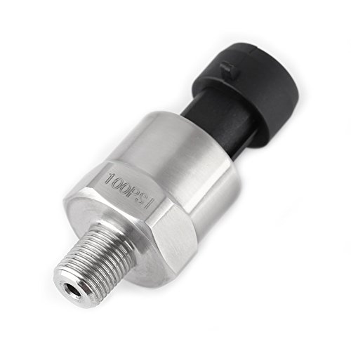 Pressure Transducer Sender Sensor for Oil Fuel Air Water, 1/8"NPT Thread Stainless Steel (100PSI)