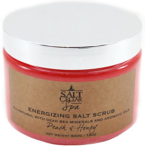 Salt CellarSpa Energizing Peach & Honey Salt Scrub - Sweet Serenity with Dead Sea Minerals - Revive, Refresh, and Rejuvenate your Skin - Made in Israel, Cruelty-Free, 18 oz.