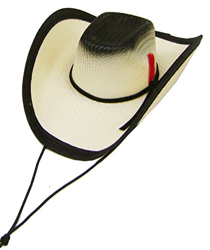 Modestone Straw Pet Cowboy Hat Elastic String Feather Black