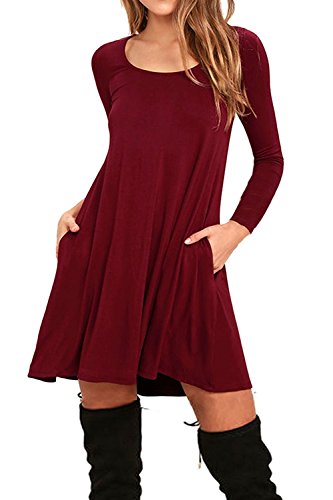 AUSELILYWomen's Long Sleeve Pockets Casual Swing T-Shirt Dresses