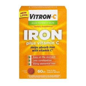 Vitron-C High Potency Iron Supplement with Vitamin C, Pack of 4 (60 Count Each) Nm@kSd