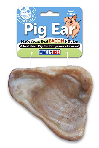 Pet QwerksPigs Ear BarkBone - Nylon Dog Bone for Aggressive Chewers - Bacon Flavor - 6"