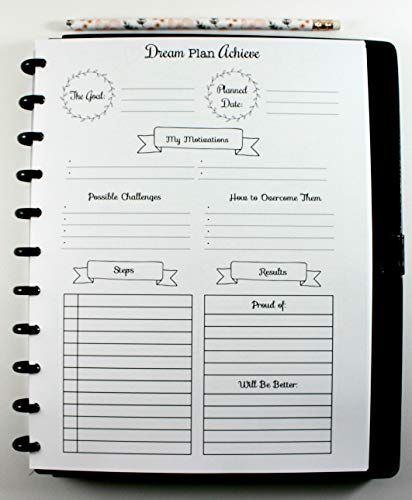 Goal Planner Inserts for Letter Size Discbound Planners, Fits with Circa Letter, Arc by Staples, TUL, Letter Size (8.5'' x 11''), (Planner sold separately)