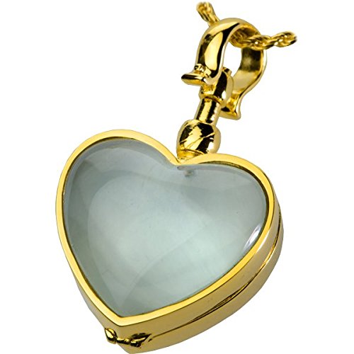 Memorial Gallery Victorian Glass Heart Locket Cremation Jewelry, 18", Gold-Plated