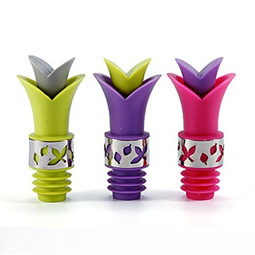 HYTK Cute Funny Wine Bottle Stopper Pourer Silicone Material Lily Wine Pourer Packed of 3pcs (Green, Pink, Purple)