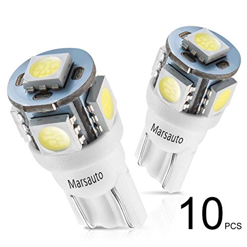 Marsauto 194 LED Light Bulb 6000K 168 T10 2825 5SMD LED Replacement Bulbs for Car Dome Map Door Courtesy License Plate Lights (Pack of 10)