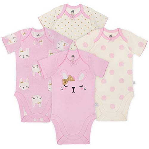 Just Born Baby Girls 4-Pack Organic Short-Sleeve Bodysuits