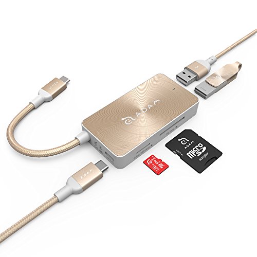 ADAM elements 5-in-1 USB C Hub - 80W USB C PD - SD Card/microSD Card Reader - 2 USB A 3.1 Ports - Portable, Durable Aluminum Case, Compatible for Mac, Windows, Chrome (CASA Hub PDC501, Gold)