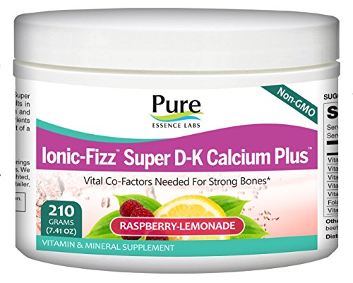 Ionic Fizz Super D-K Calcium Plus by Pure Essence - with Extra Magnesium, Vitamin D3, Vitamin K2 for Strong Bones and Stress Support - Raspberry Lemonade - 7.41oz