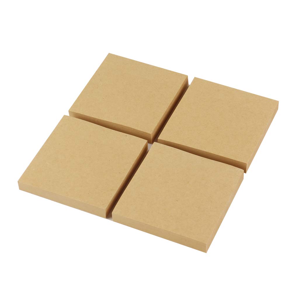 Amazon Brand - Eono Sticky Notes Cube, 100 Sheets per Pad, 4 Pads, 76x76mm, Kraft Paper