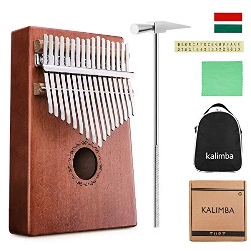 Thumb Piano Finger Piano 17 Key Kalimba Pocket Thumb Piano Mahogany Body, Finger Percussion Keyboard with Instruction and Tune Hammer, for Beginners and Advanced Players