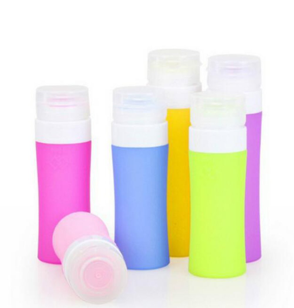 3Pcs Leakproof Travel bottles Empty Refillable Silicon Round Squeeze Containers Tubes Perfect for Carry-on Luggage Liquid Toiletries and Cream Color Random (60ml/2oz)