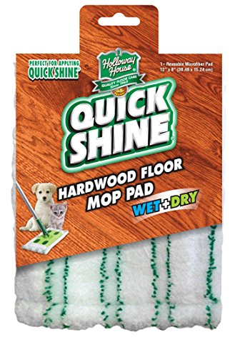 Quick ShineHard Surface Floor Mop Refill Pad 12" Wx6 Dx1/2 H | Washable & Reusable | Scoops, Lifts & Traps Dirt & Debris | Incredibly Thick & Absorbent |Dual Green Power Strips Polish and Clean