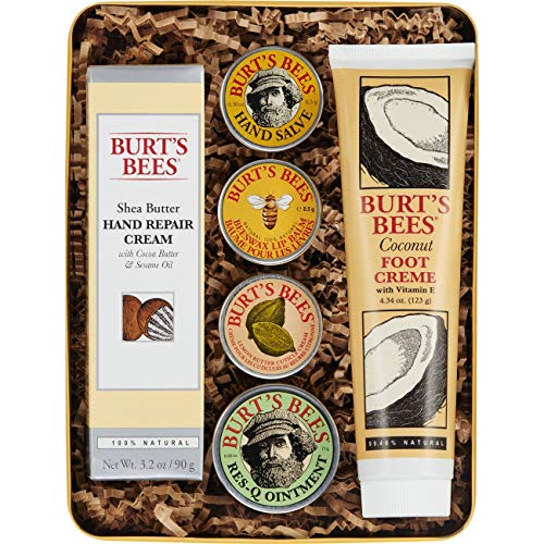 Burt's Bees Classics Gift Set, 6 Products in Giftable Tin – Cuticle Cream, Hand Salve, Lip Balm, Res-Q Ointment, Hand Repair Cream and Foot Cream