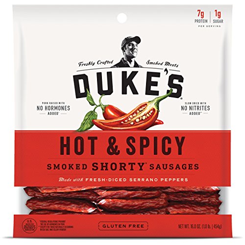 DUKE'SPork Hot & Spicy Smoked Shorty Sausages, 7g Protein Per Serving, 16 oz