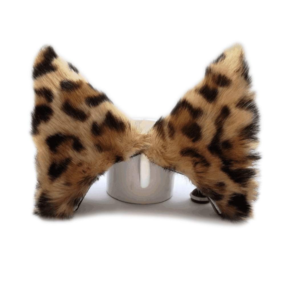 Sheicon Cat Fox Fur Ears Hair Clip Headwear Anime Cosplay Halloween Costume (One Size, Leopard)