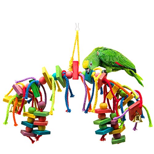 MEWTOGO Bird Parrot Wooden Toys, Multicolor Durable Bird Chewing Toy with Edible Coloring for Bird Cage Conures Cockatiels Foraging and Amazon Parrot Toys