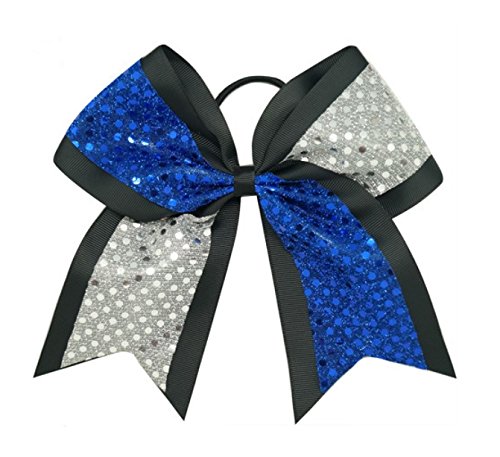 New "CONFETTI DOTS Blue & Silver" Cheer Bow Pony Tail 7 Inch Girls Hair Cheerleading Dance Practice Football Games Competition School Uniform Birthday Grosgrain Ribbon