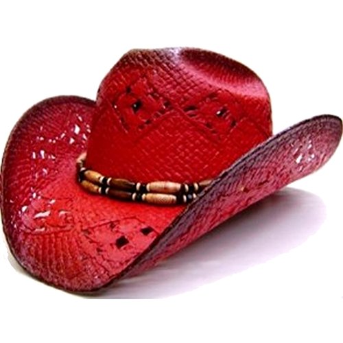 Modestone Women's Straw Cowboy Hat M Red Black